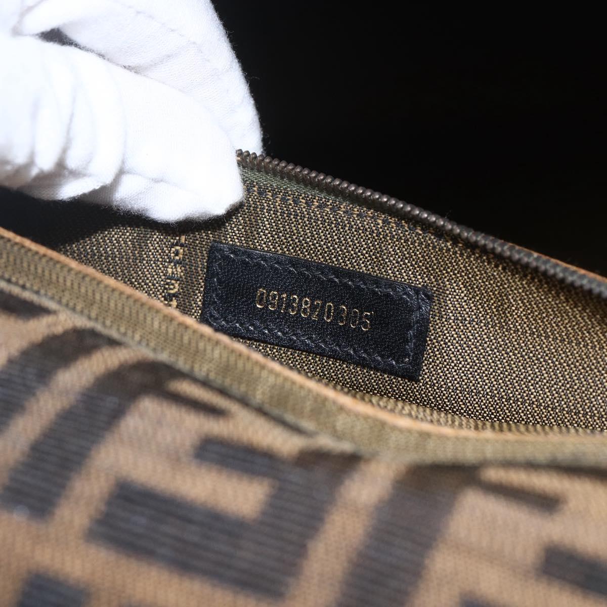 FENDI Zucca Canvas Hand Bag Black Brown gold Auth 165065