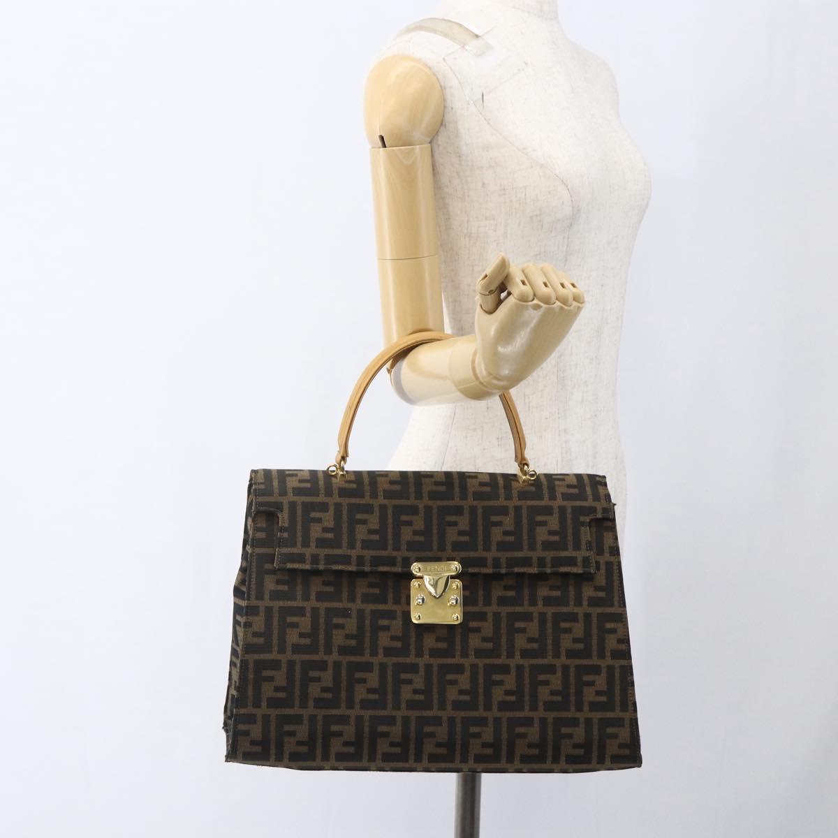 FENDI Zucca Canvas Hand Bag Black Brown gold Auth 165065