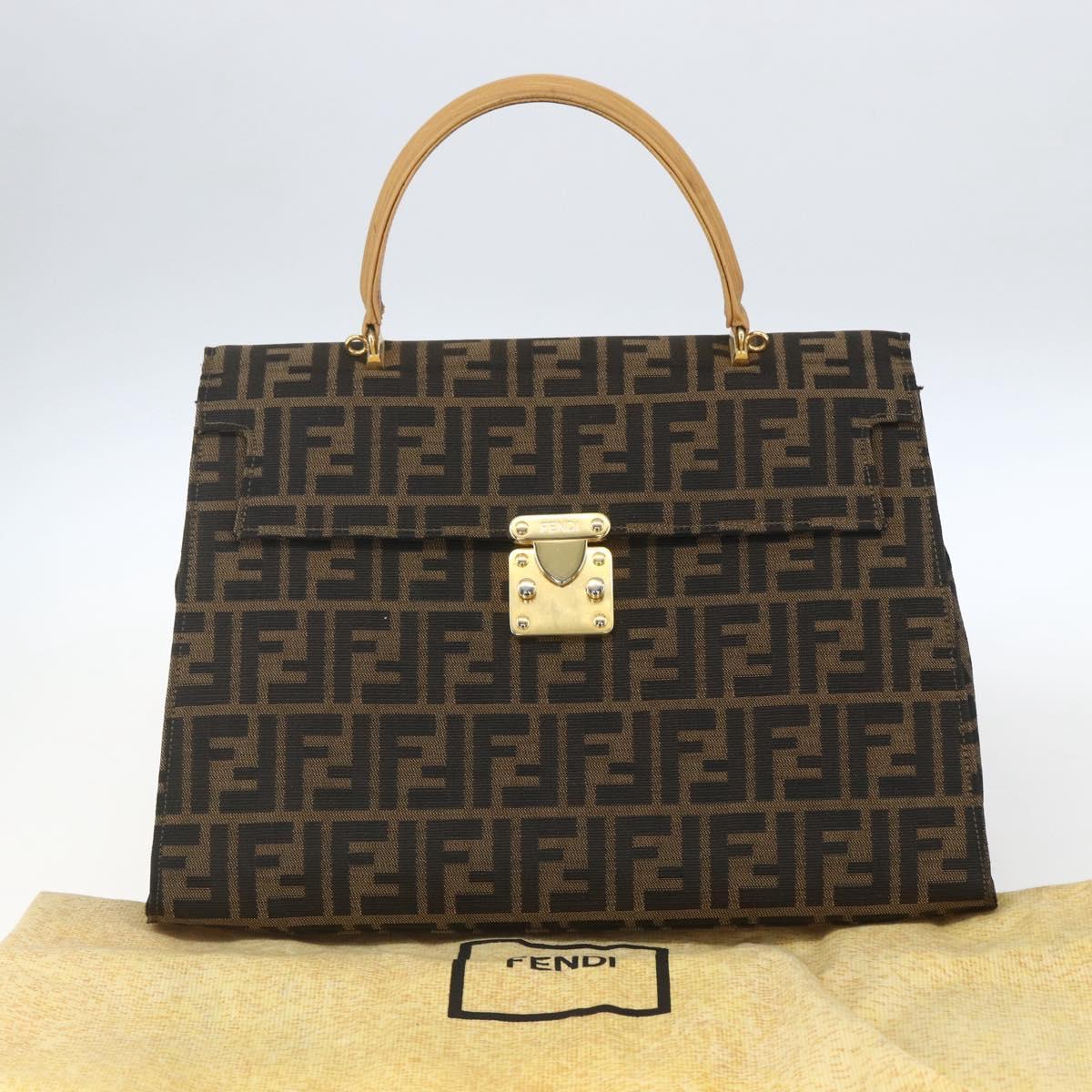 FENDI Zucca Canvas Hand Bag Black Brown gold Auth 165065