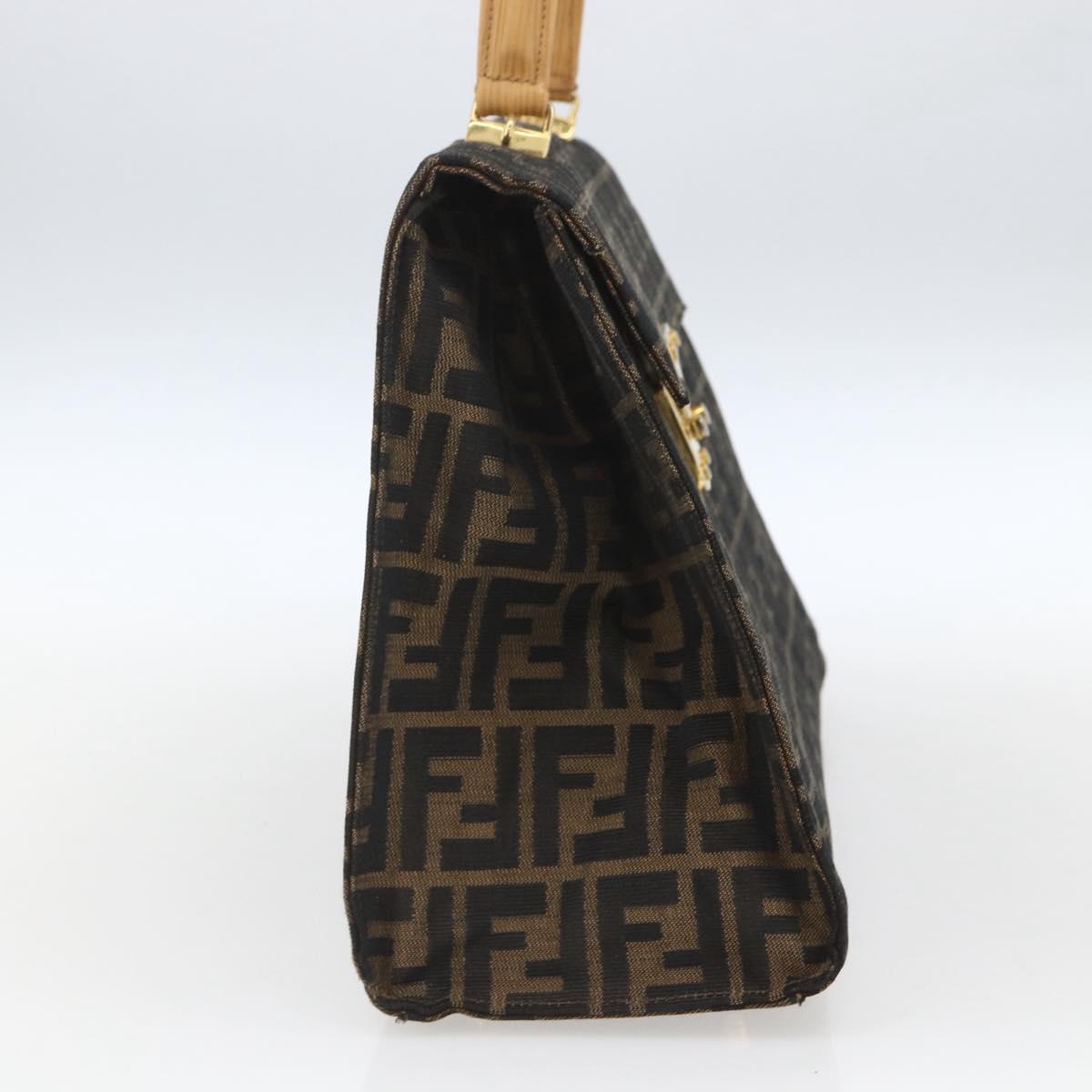 FENDI Zucca Canvas Hand Bag Black Brown gold Auth 165065