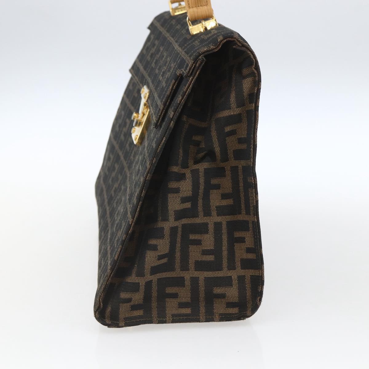 FENDI Zucca Canvas Hand Bag Black Brown gold Auth 165065