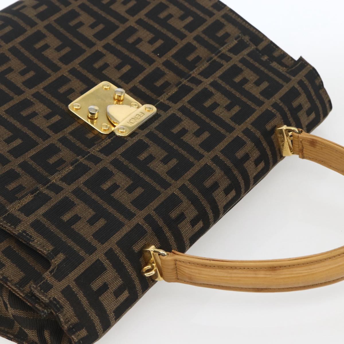 FENDI Zucca Canvas Hand Bag Black Brown gold Auth 165065