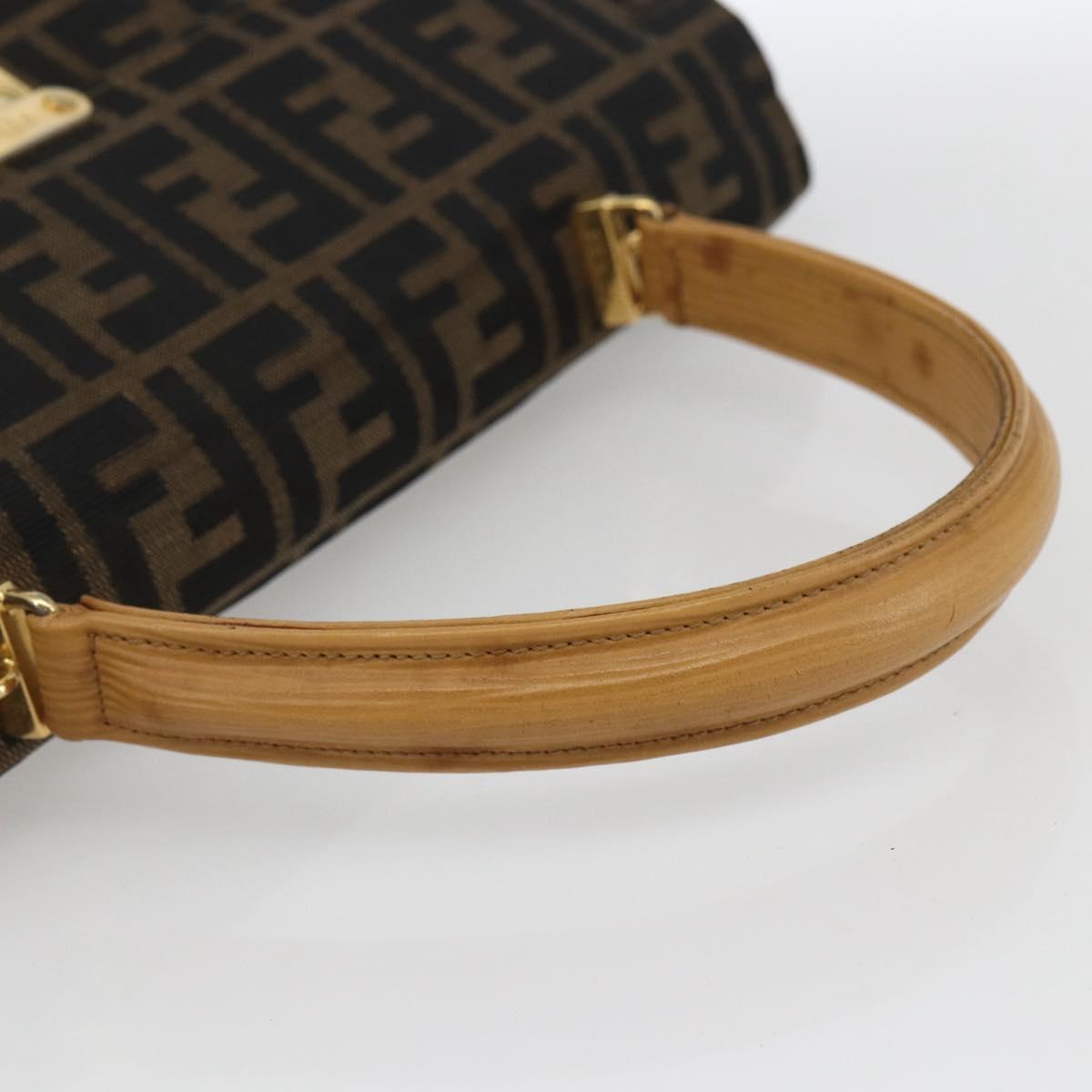 FENDI Zucca Canvas Hand Bag Black Brown gold Auth 165065