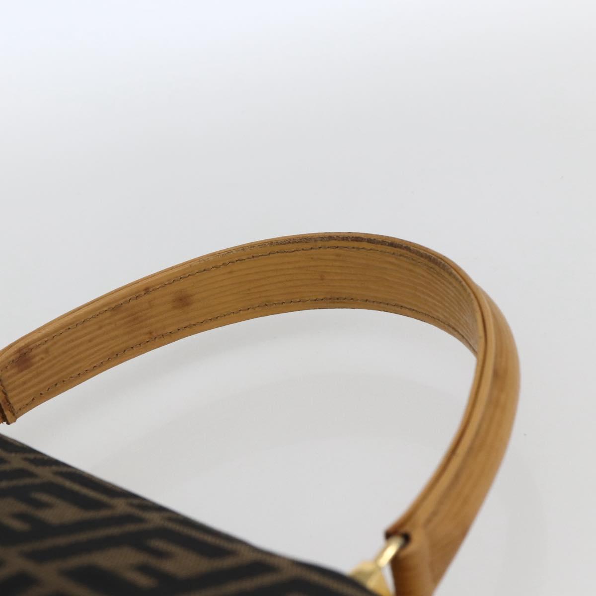 FENDI Zucca Canvas Hand Bag Black Brown gold Auth 165065