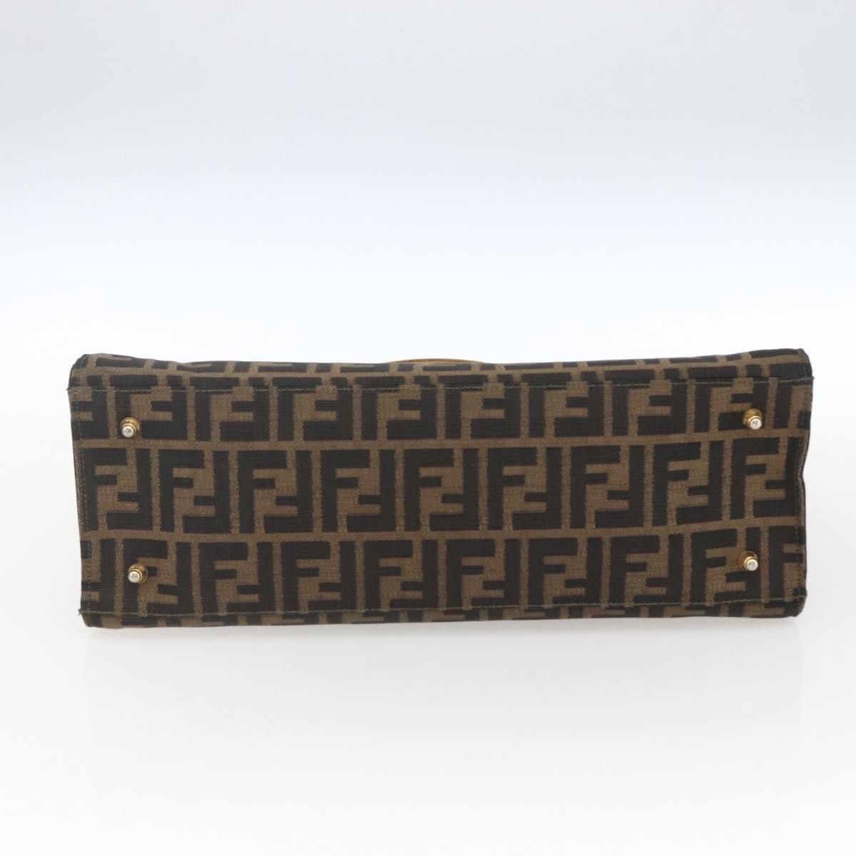FENDI Zucca Canvas Hand Bag Black Brown gold Auth 165065