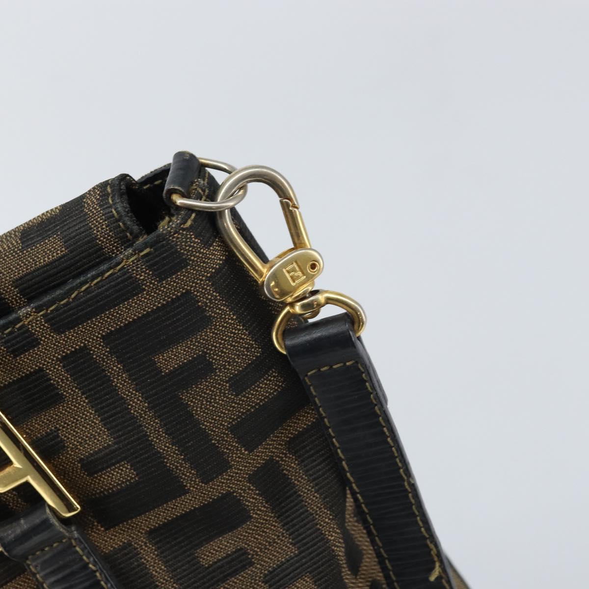 FENDI Zucca Canvas Hand Bag 2way Black Brown gold Auth 165068