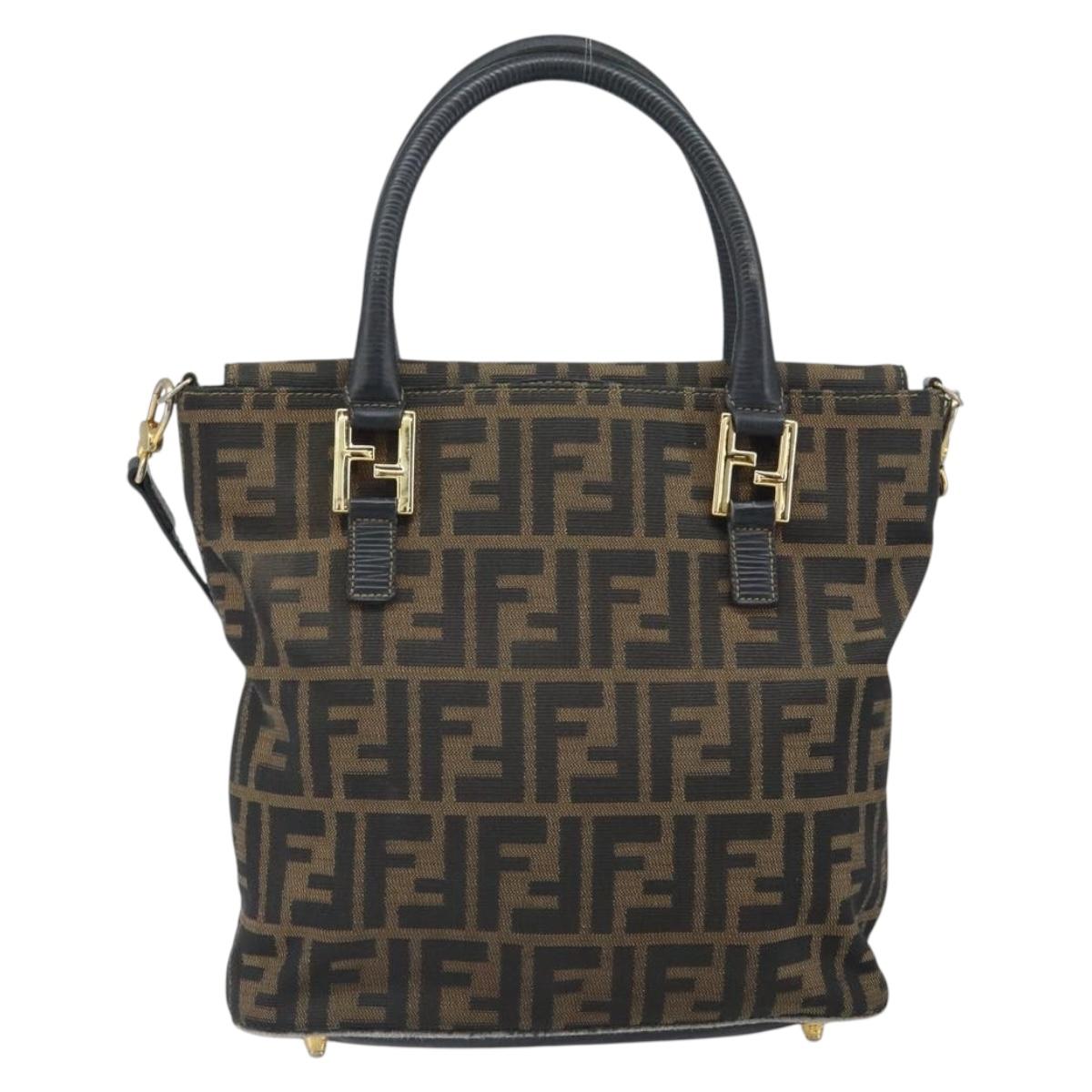 FENDI Zucca Canvas Hand Bag 2way Black Brown gold Auth 165068
