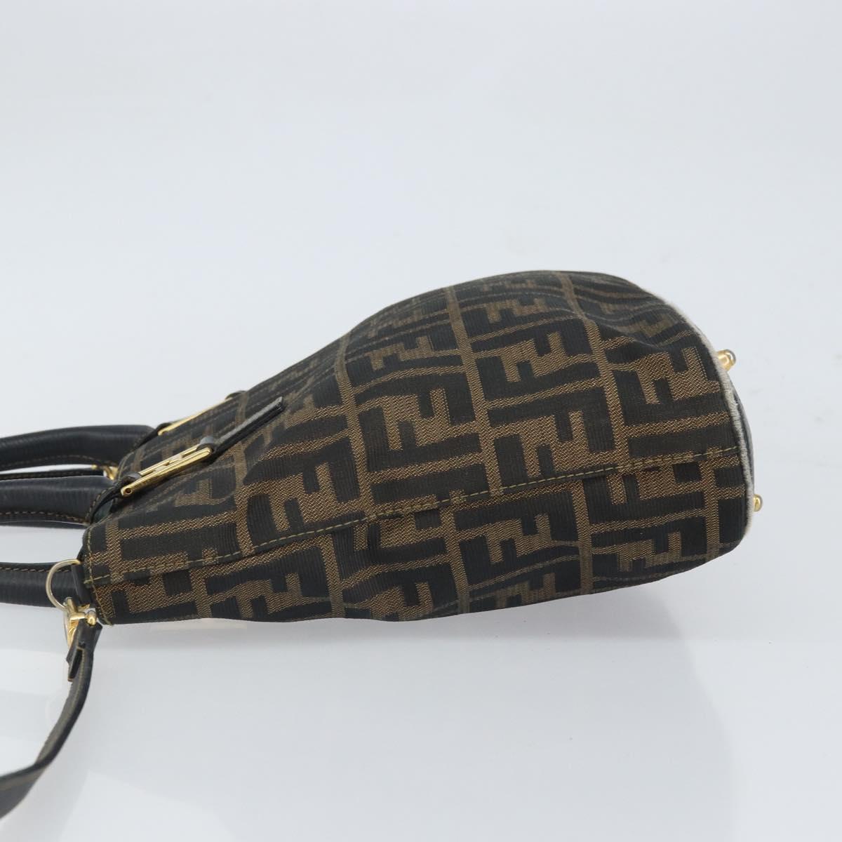 FENDI Zucca Canvas Hand Bag 2way Black Brown gold Auth 165068