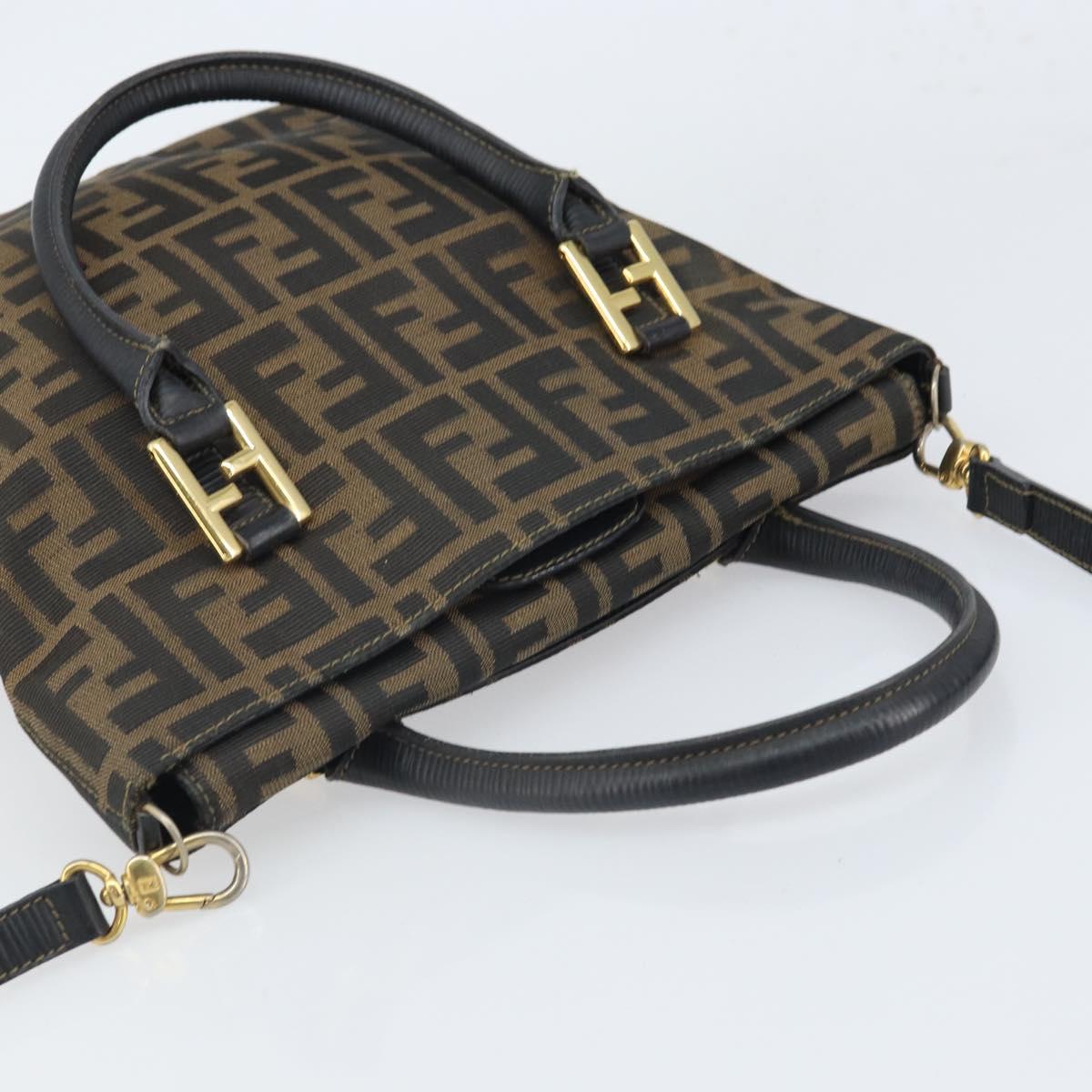 FENDI Zucca Canvas Hand Bag 2way Black Brown gold Auth 165068