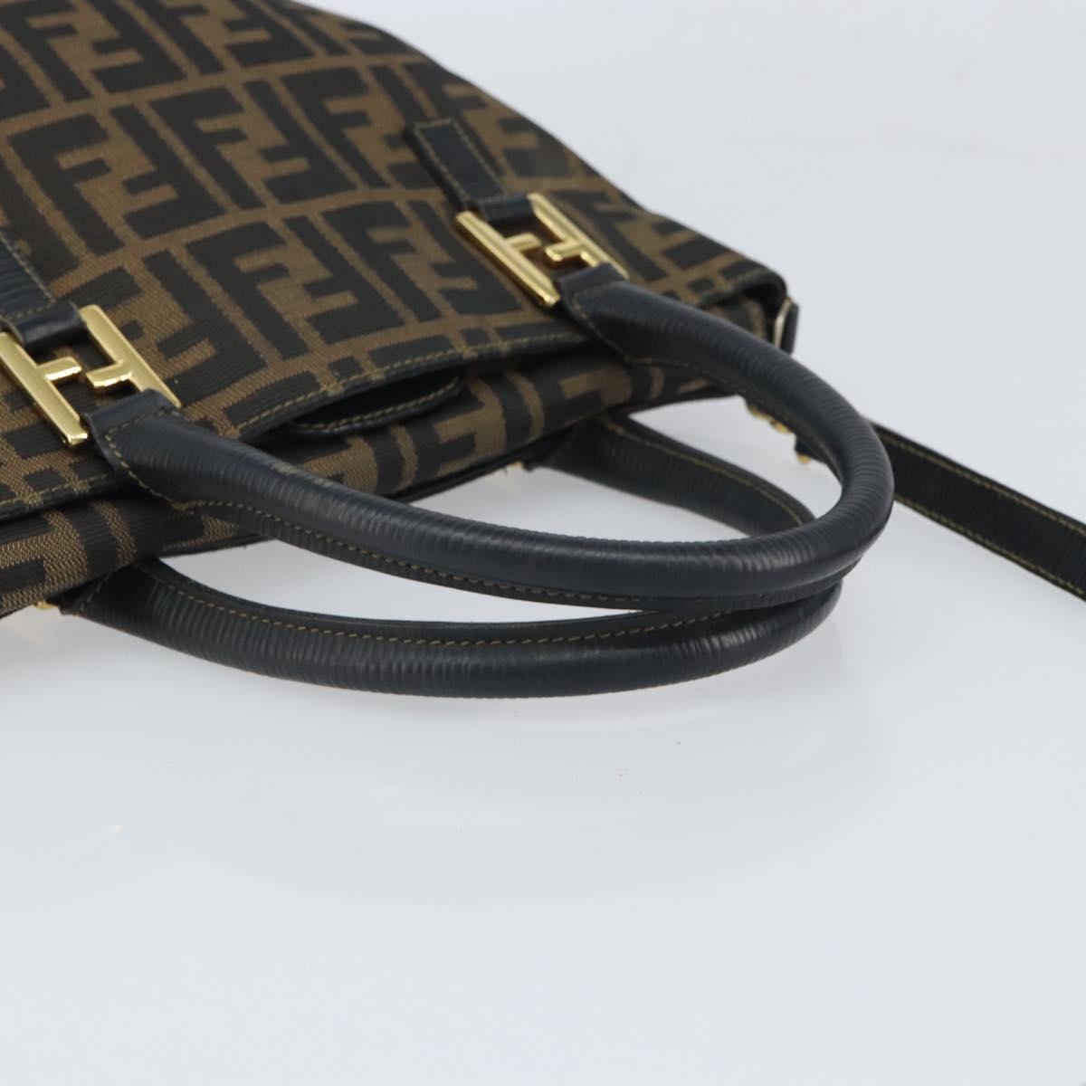 FENDI Zucca Canvas Hand Bag 2way Black Brown gold Auth 165068