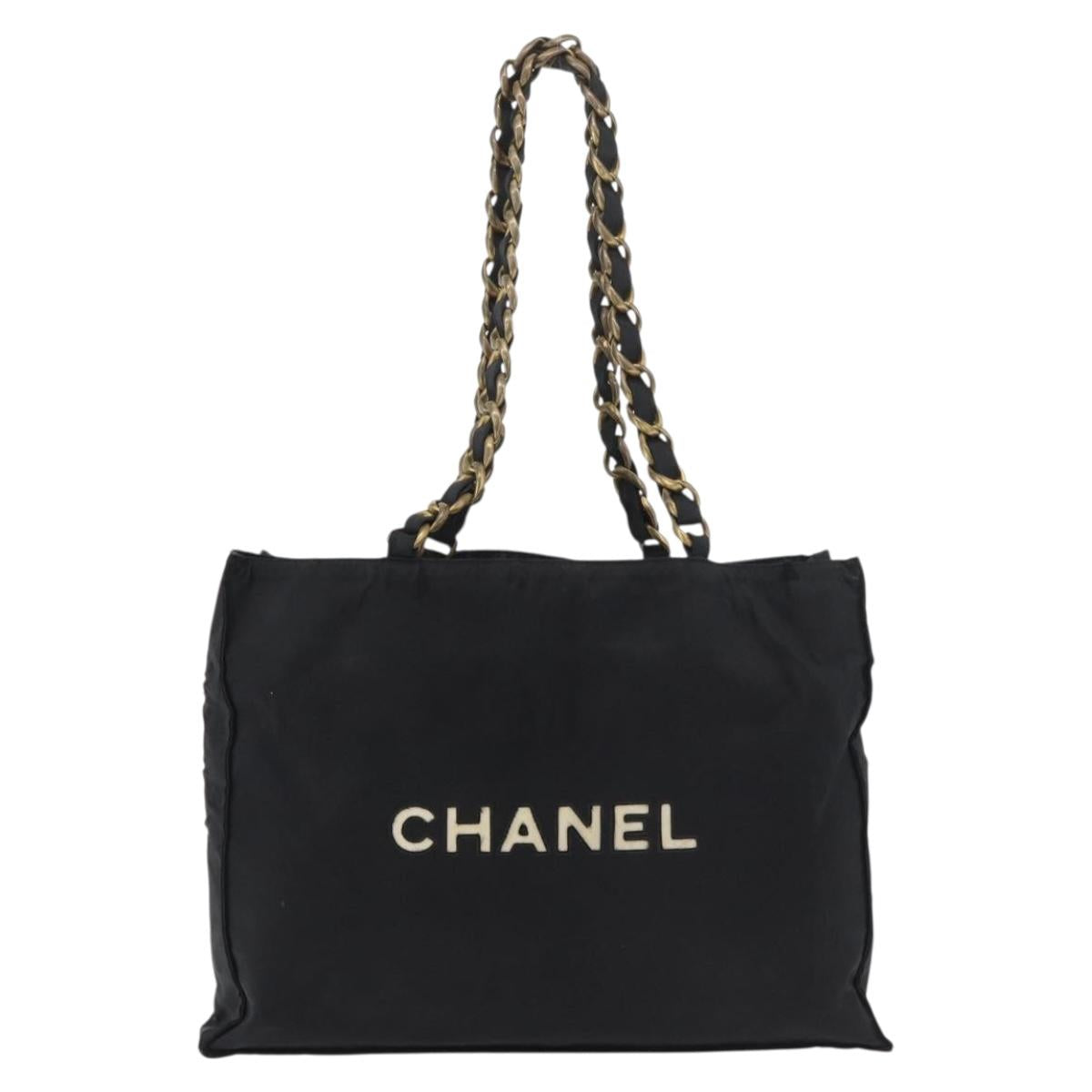 CHANEL COCO Mark Chain Tote Bag Nylon Black Gold CC Auth 165069