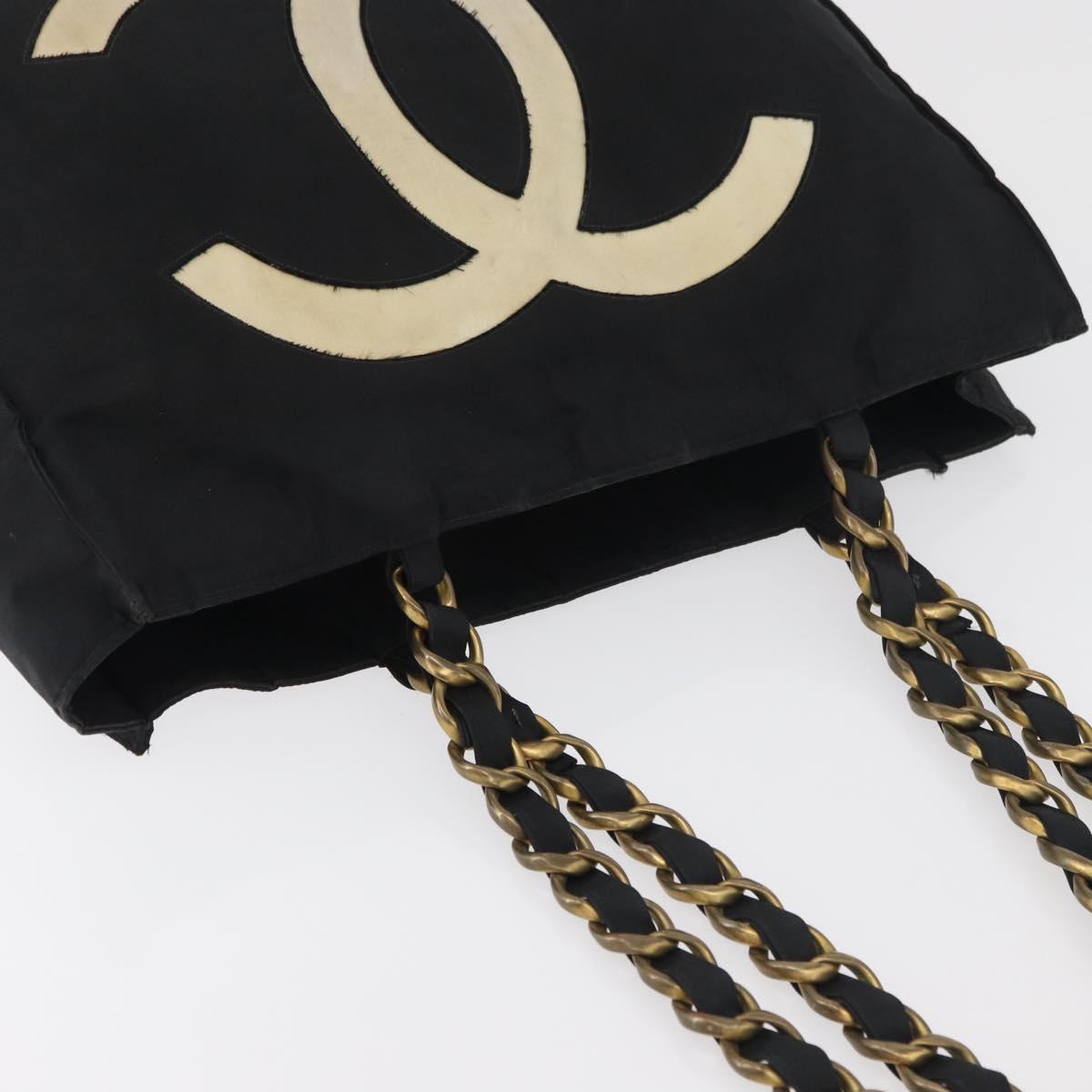 CHANEL COCO Mark Chain Tote Bag Nylon Black Gold CC Auth 165069