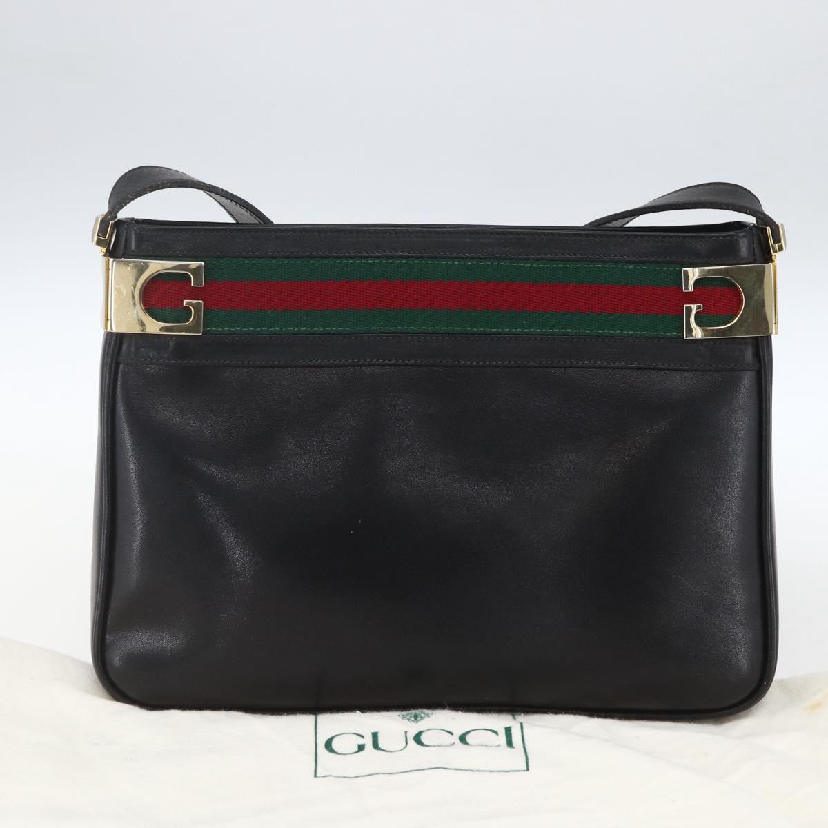 GUCCI Web Sherry Line Shoulder Bag Leather Black Red Green Auth 165070V