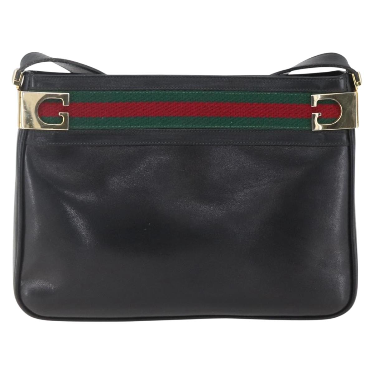 GUCCI Web Sherry Line Shoulder Bag Leather Black Red Green Auth 165070V