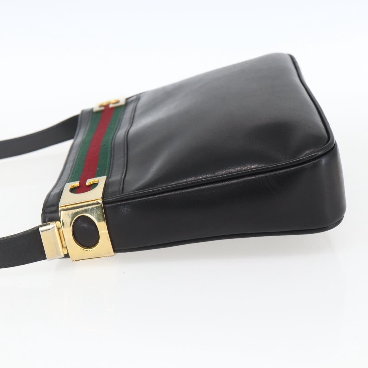 GUCCI Web Sherry Line Shoulder Bag Leather Black Red Green Auth 165070V