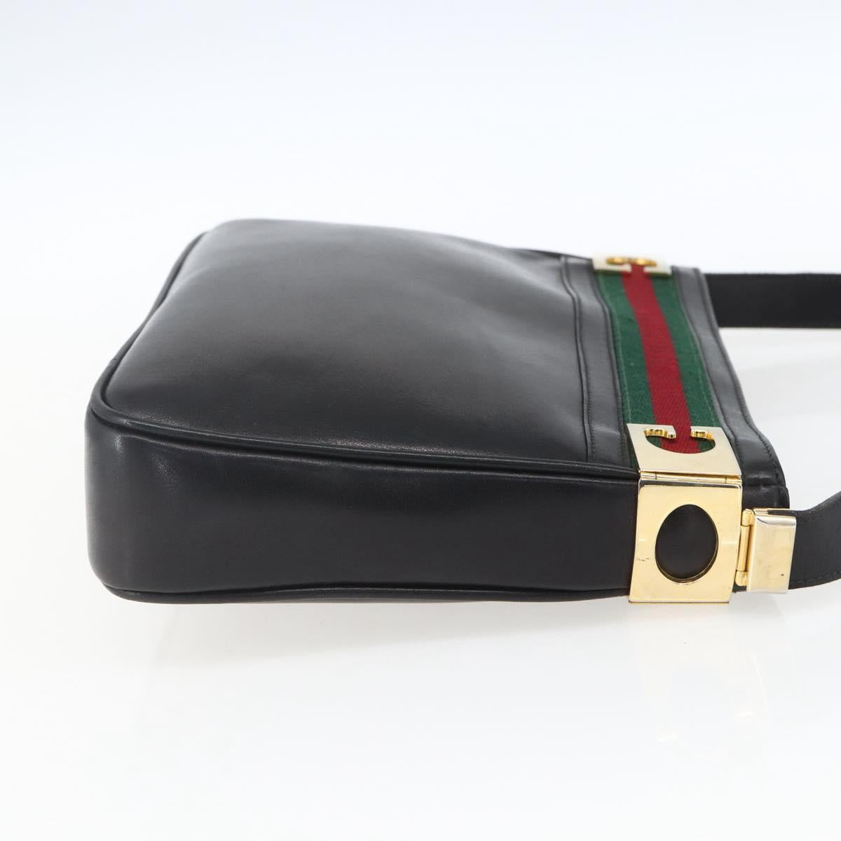 GUCCI Web Sherry Line Shoulder Bag Leather Black Red Green Auth 165070V