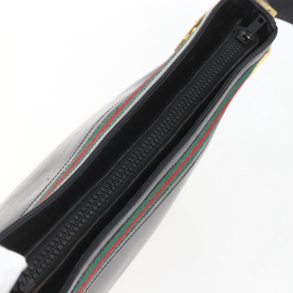 GUCCI Web Sherry Line Shoulder Bag Leather Black Red Green Auth 165070V