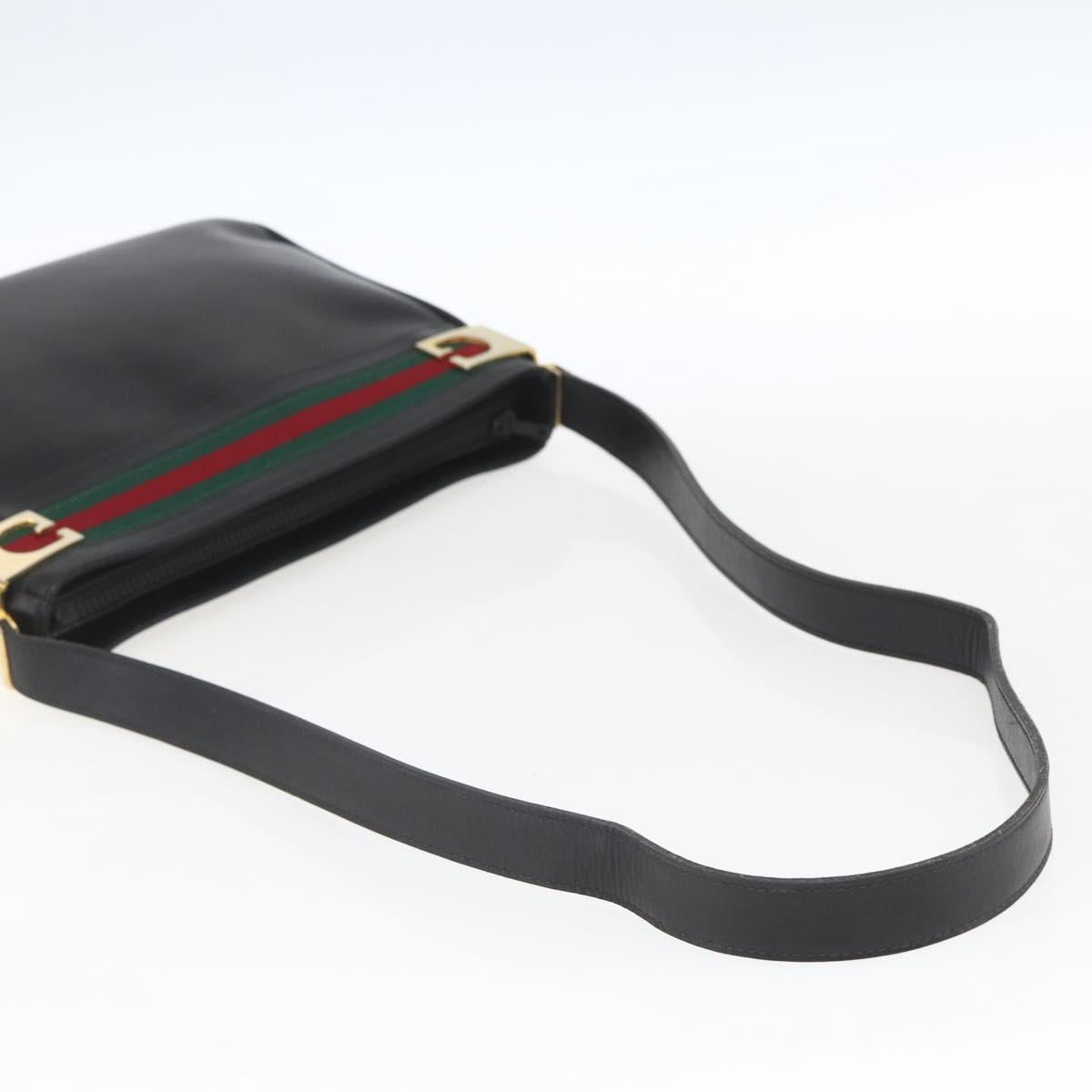 GUCCI Web Sherry Line Shoulder Bag Leather Black Red Green Auth 165070V