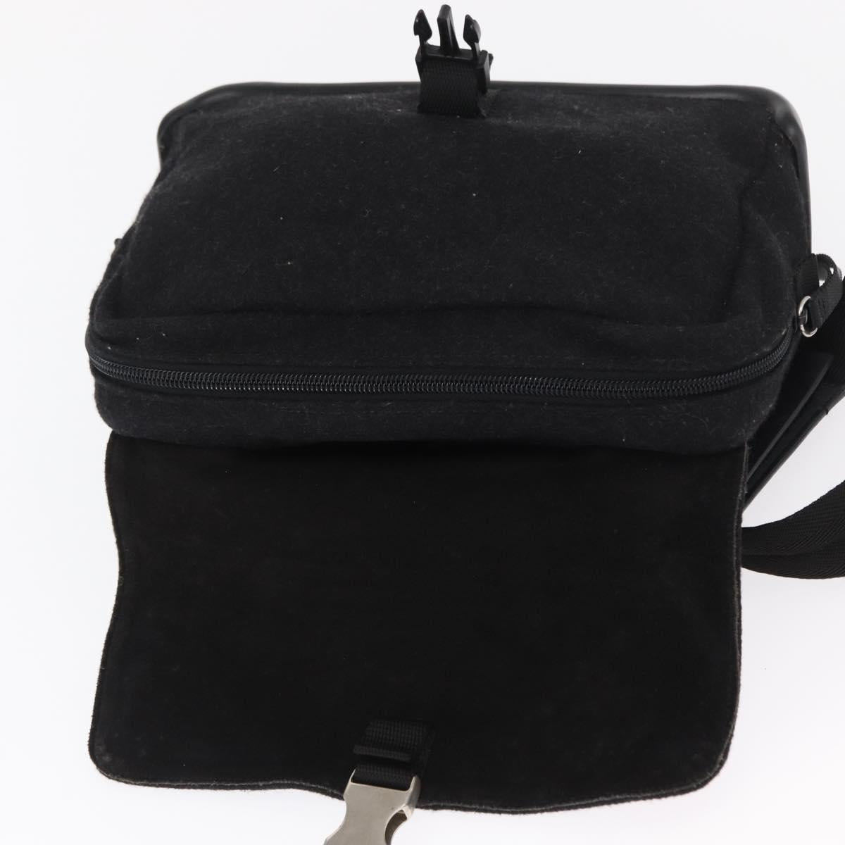 PRADA Sports Shoulder Bag Wool Black Silver Auth 165073