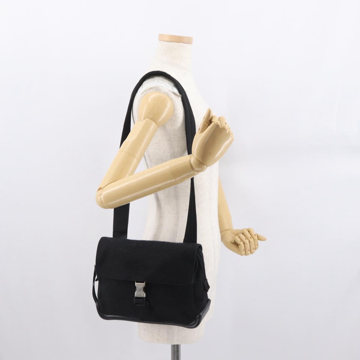 PRADA Sports Shoulder Bag Wool Black Silver Auth 165073