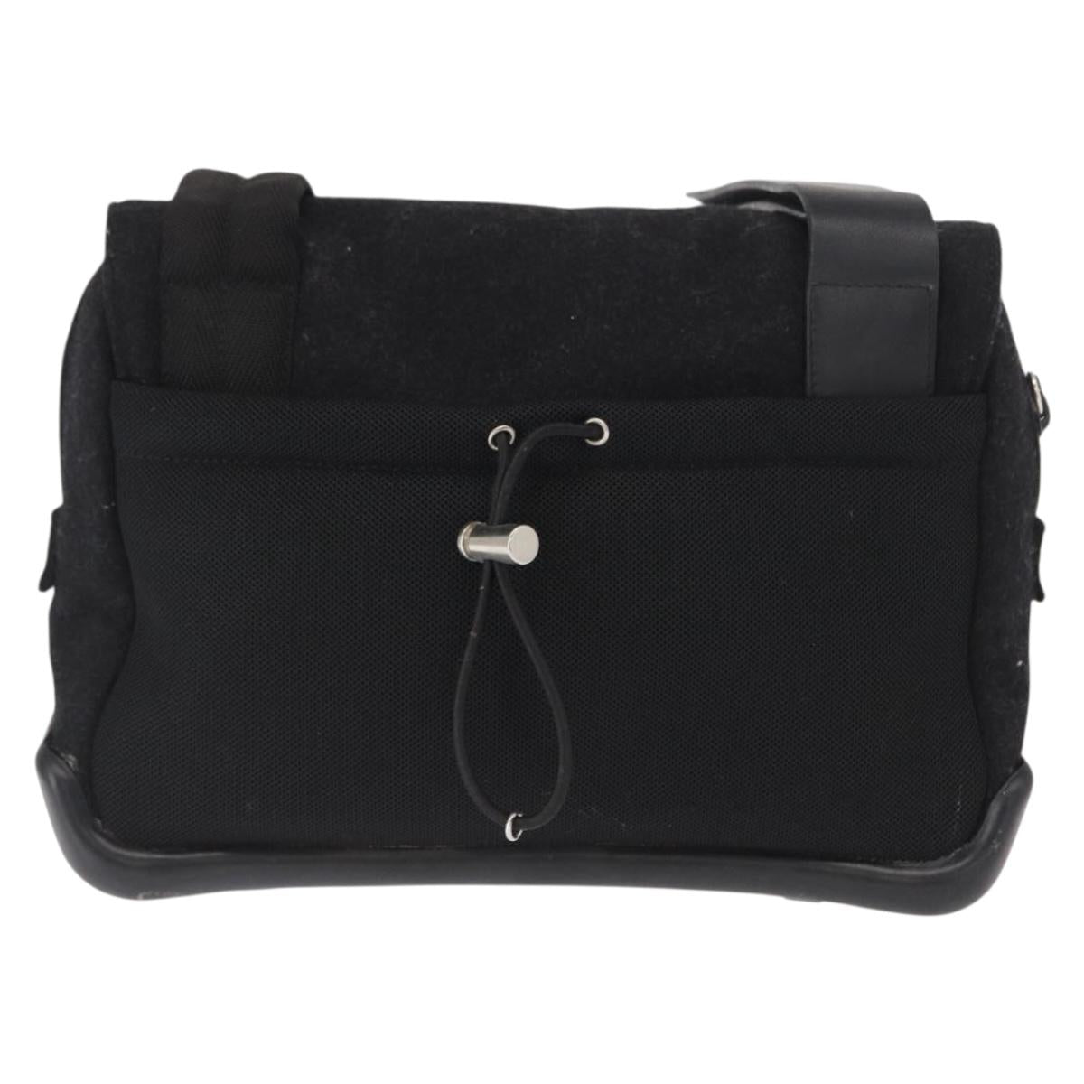 PRADA Sports Shoulder Bag Wool Black Silver Auth 165073