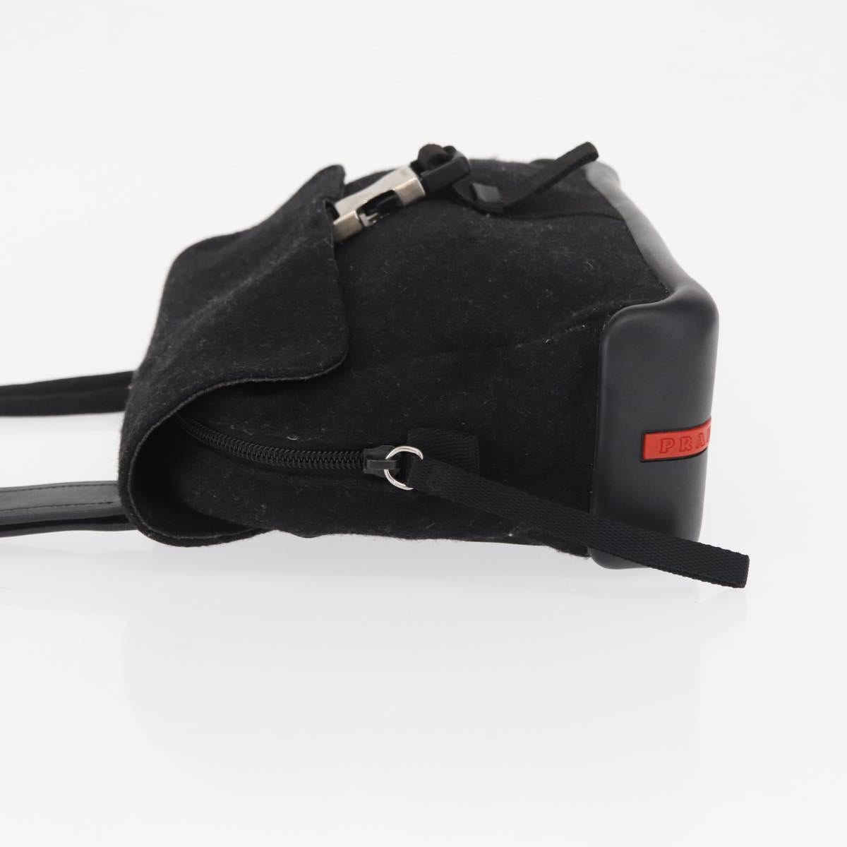 PRADA Sports Shoulder Bag Wool Black Silver Auth 165073