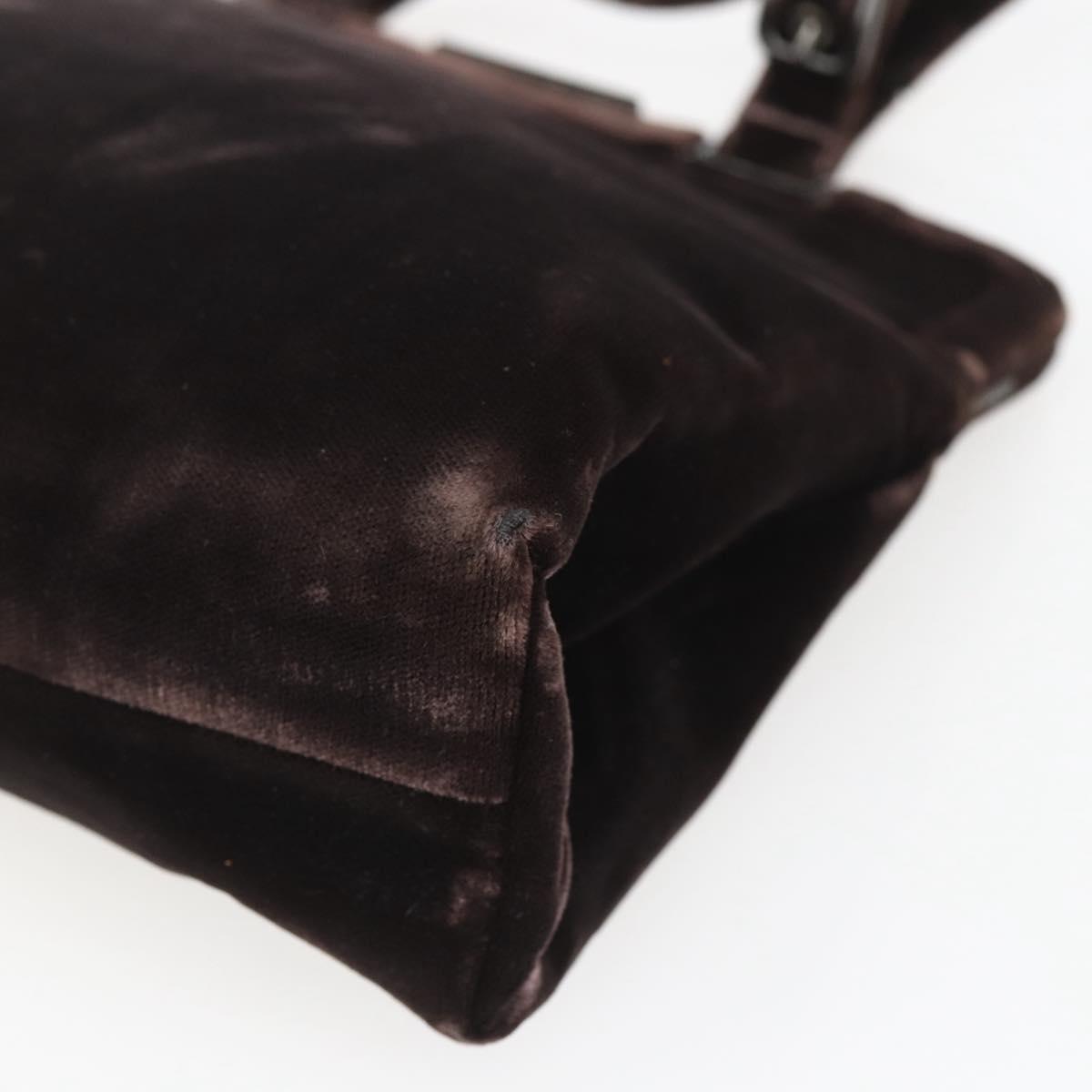 PRADA Hand Bag Velor Brown Silver Auth 165076