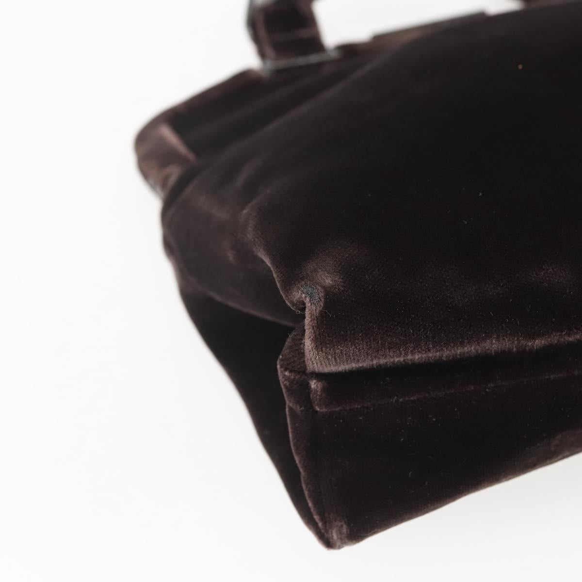 PRADA Hand Bag Velor Brown Silver Auth 165076