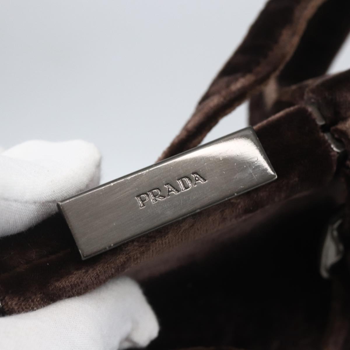 PRADA Hand Bag Velor Brown Silver Auth 165076