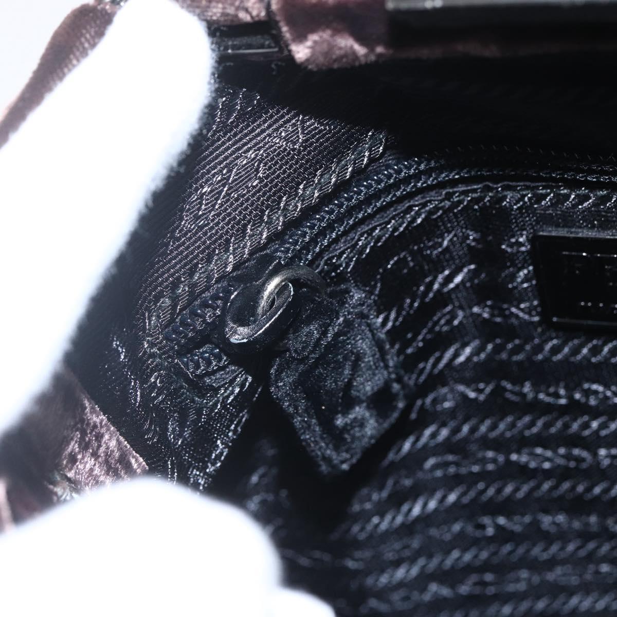 PRADA Hand Bag Velor Brown Silver Auth 165076