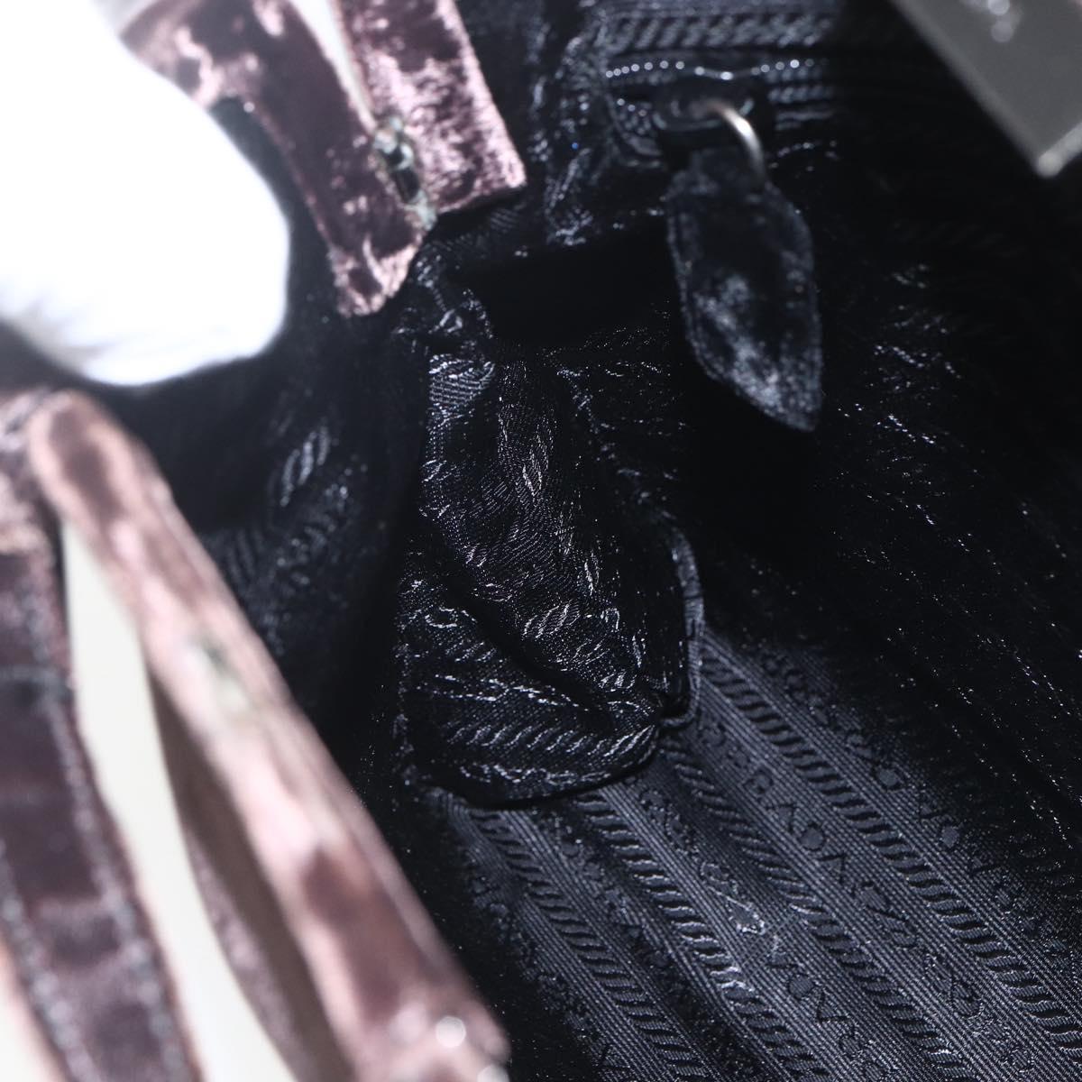 PRADA Hand Bag Velor Brown Silver Auth 165076