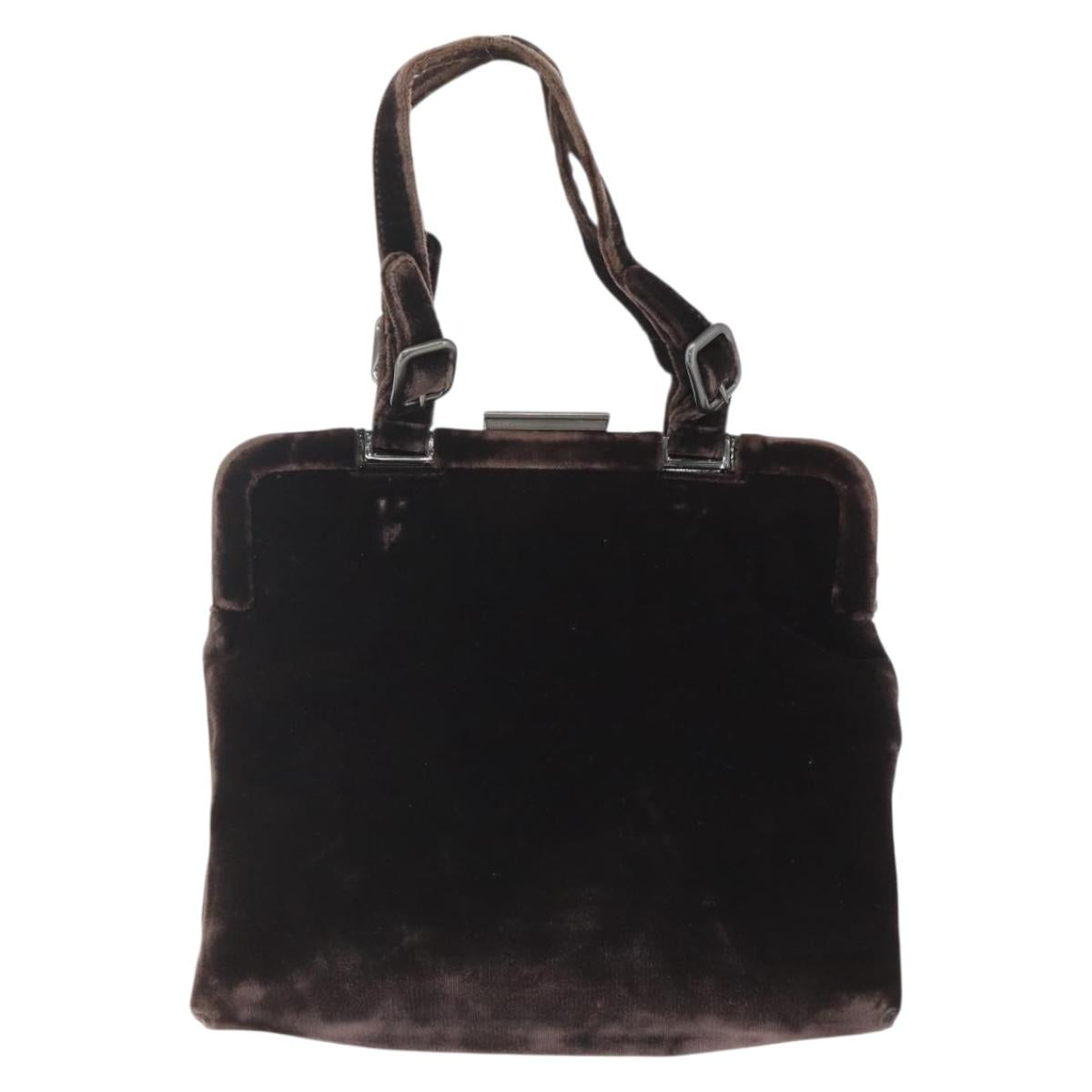 PRADA Hand Bag Velor Brown Silver Auth 165076