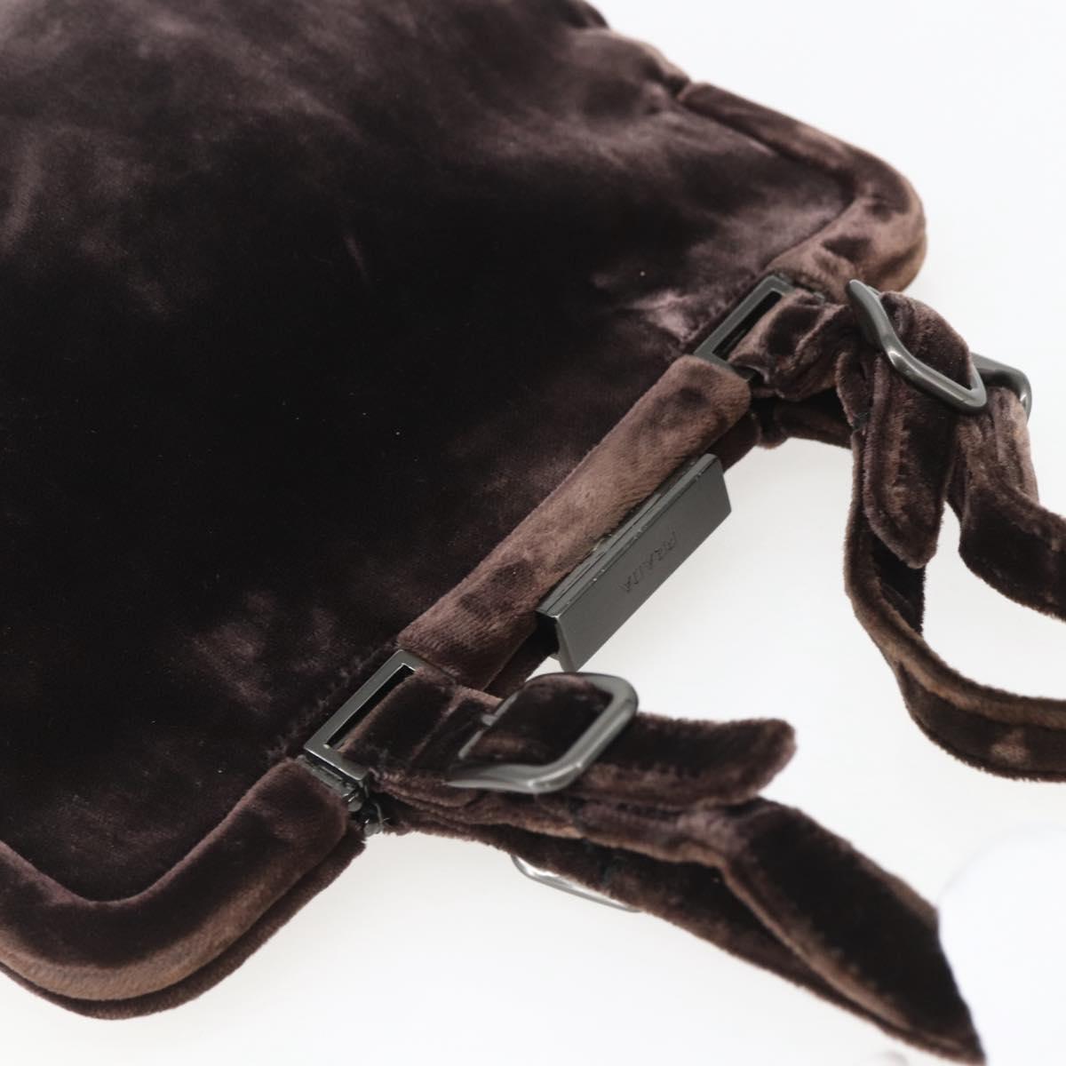 PRADA Hand Bag Velor Brown Silver Auth 165076