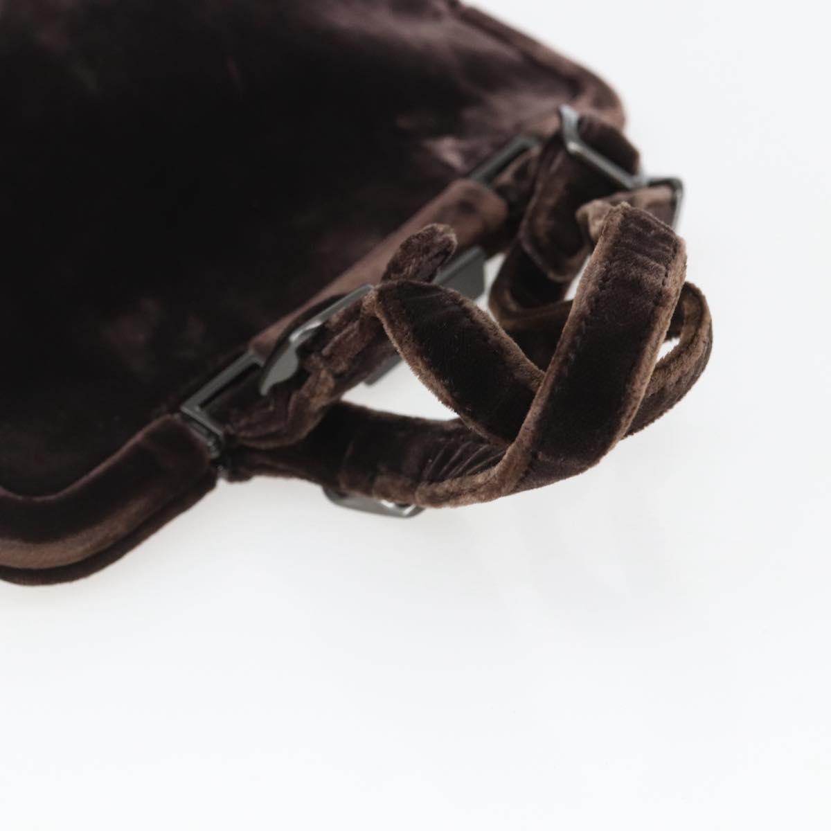 PRADA Hand Bag Velor Brown Silver Auth 165076