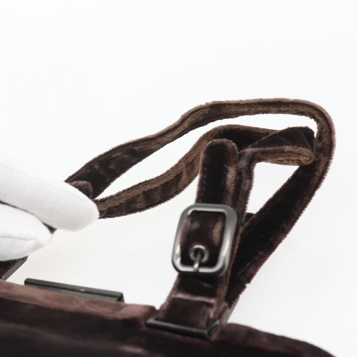 PRADA Hand Bag Velor Brown Silver Auth 165076