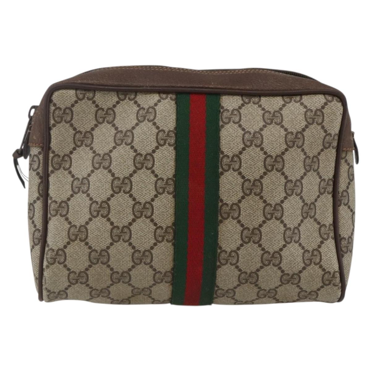 GUCCI GG Supreme Web Sherry Line Clutch Bag PVC Beige 156 01 012 Auth 165080