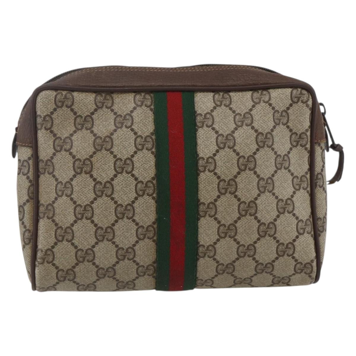 GUCCI GG Supreme Web Sherry Line Clutch Bag PVC Beige 156 01 012 Auth 165080