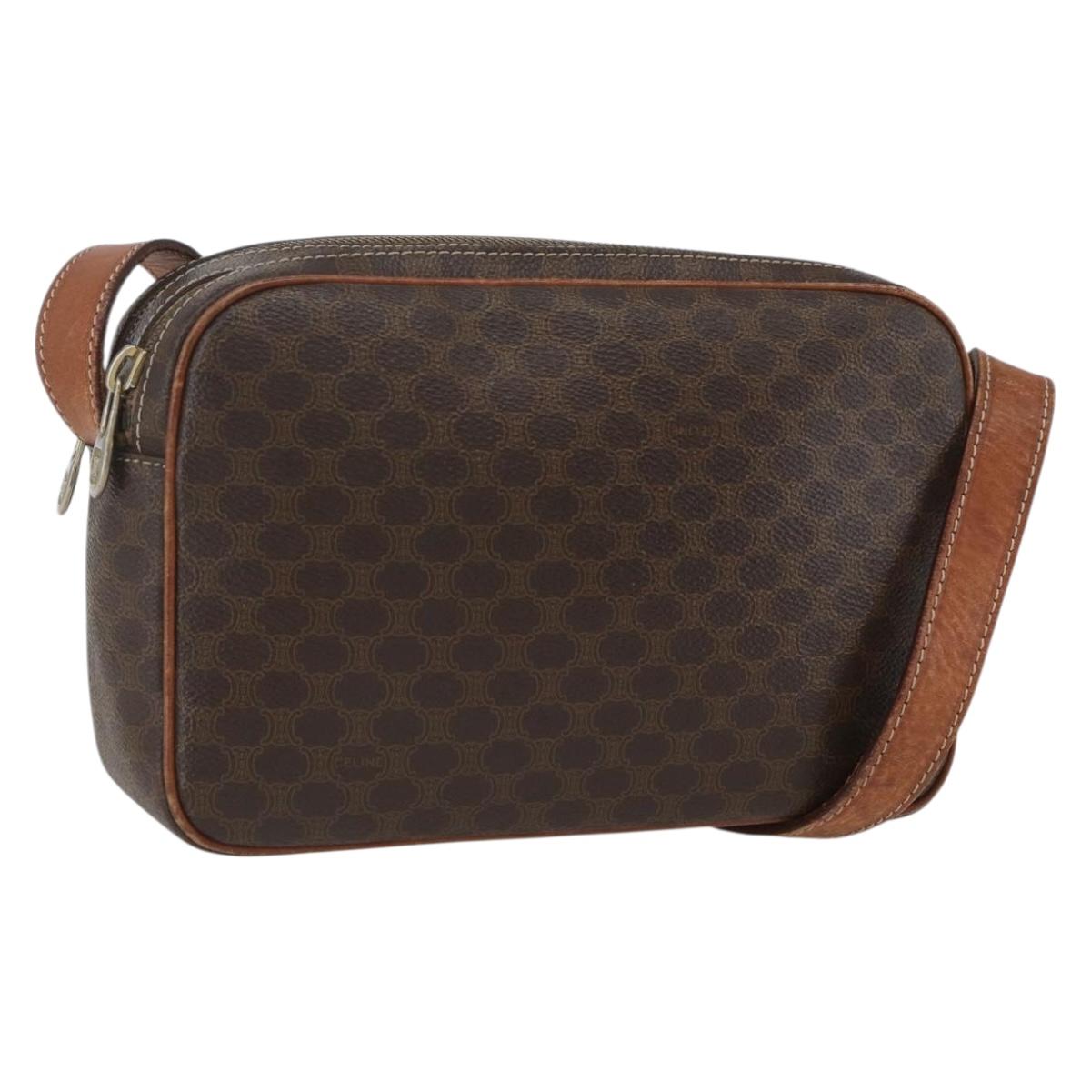 CELINE Macadam Canvas Shoulder Bag PVC Leather Brown Gold Auth 165081