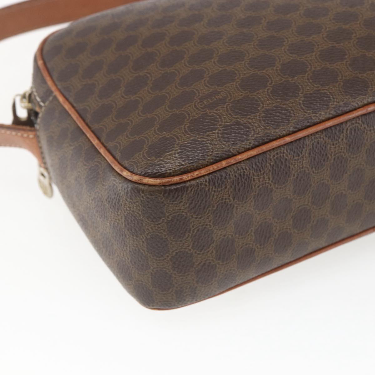 CELINE Macadam Canvas Shoulder Bag PVC Leather Brown Gold Auth 165081