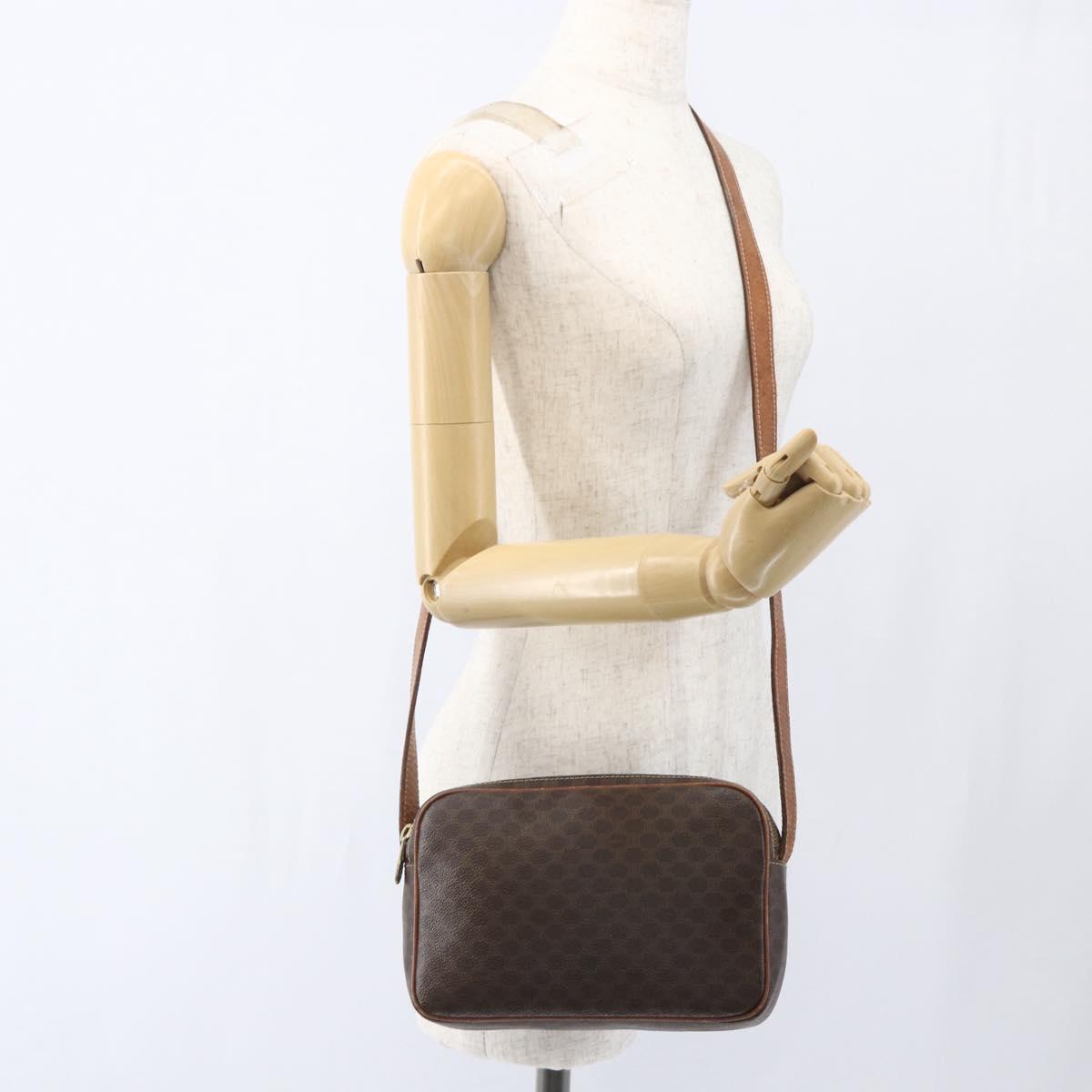 CELINE Macadam Canvas Shoulder Bag PVC Leather Brown Gold Auth 165081