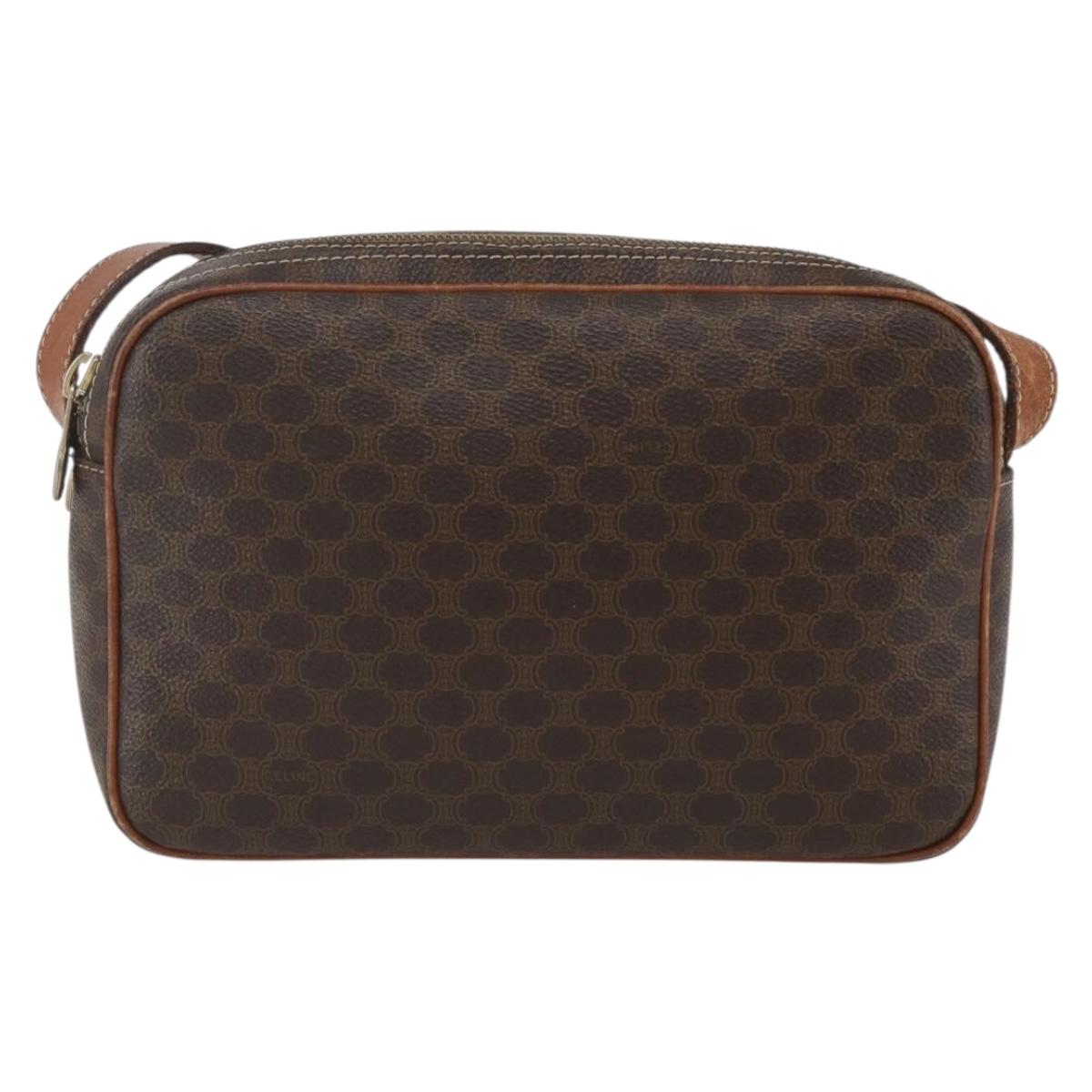 CELINE Macadam Canvas Shoulder Bag PVC Leather Brown Gold Auth 165081