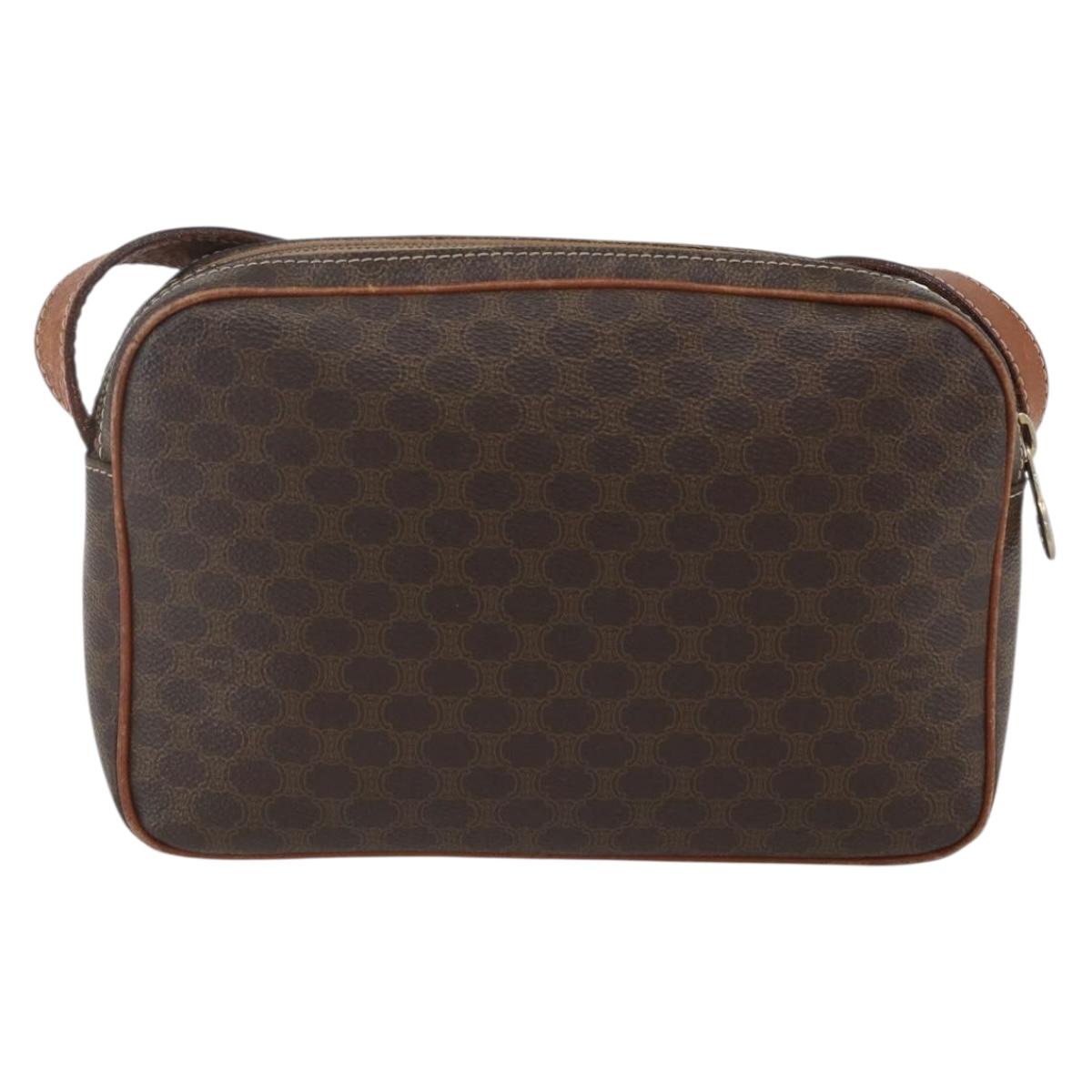 CELINE Macadam Canvas Shoulder Bag PVC Leather Brown Gold Auth 165081