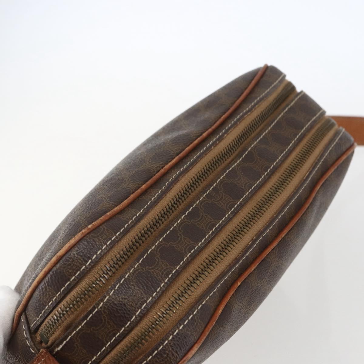 CELINE Macadam Canvas Shoulder Bag PVC Leather Brown Gold Auth 165081