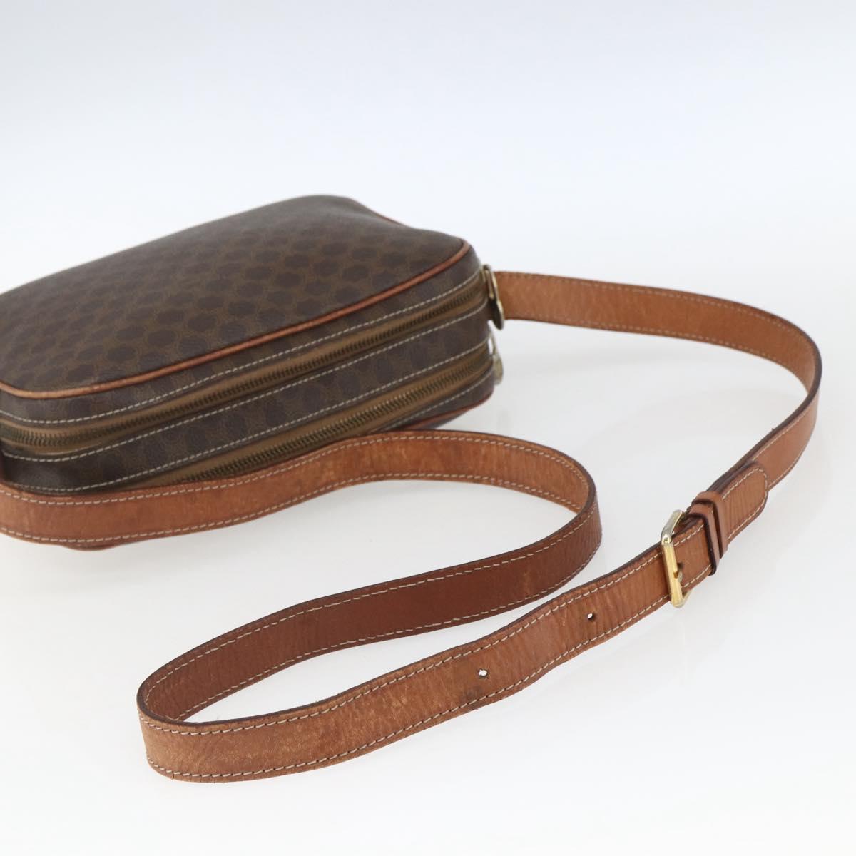 CELINE Macadam Canvas Shoulder Bag PVC Leather Brown Gold Auth 165081