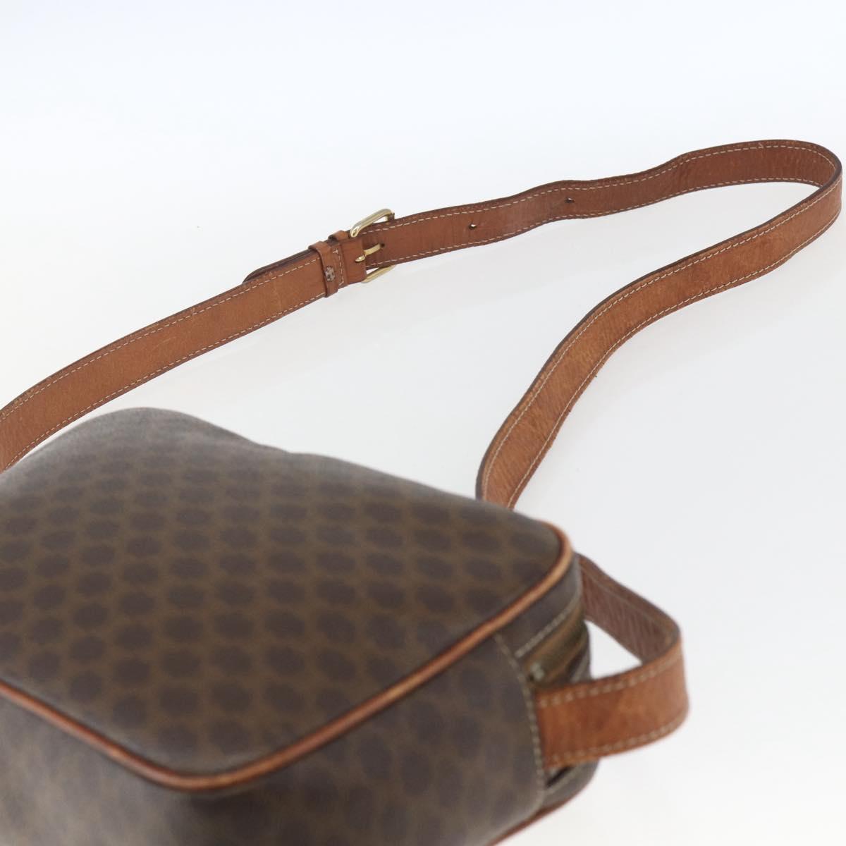 CELINE Macadam Canvas Shoulder Bag PVC Leather Brown Gold Auth 165081
