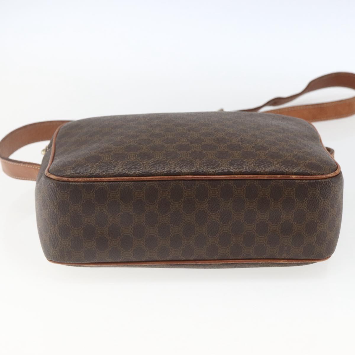 CELINE Macadam Canvas Shoulder Bag PVC Leather Brown Gold Auth 165081