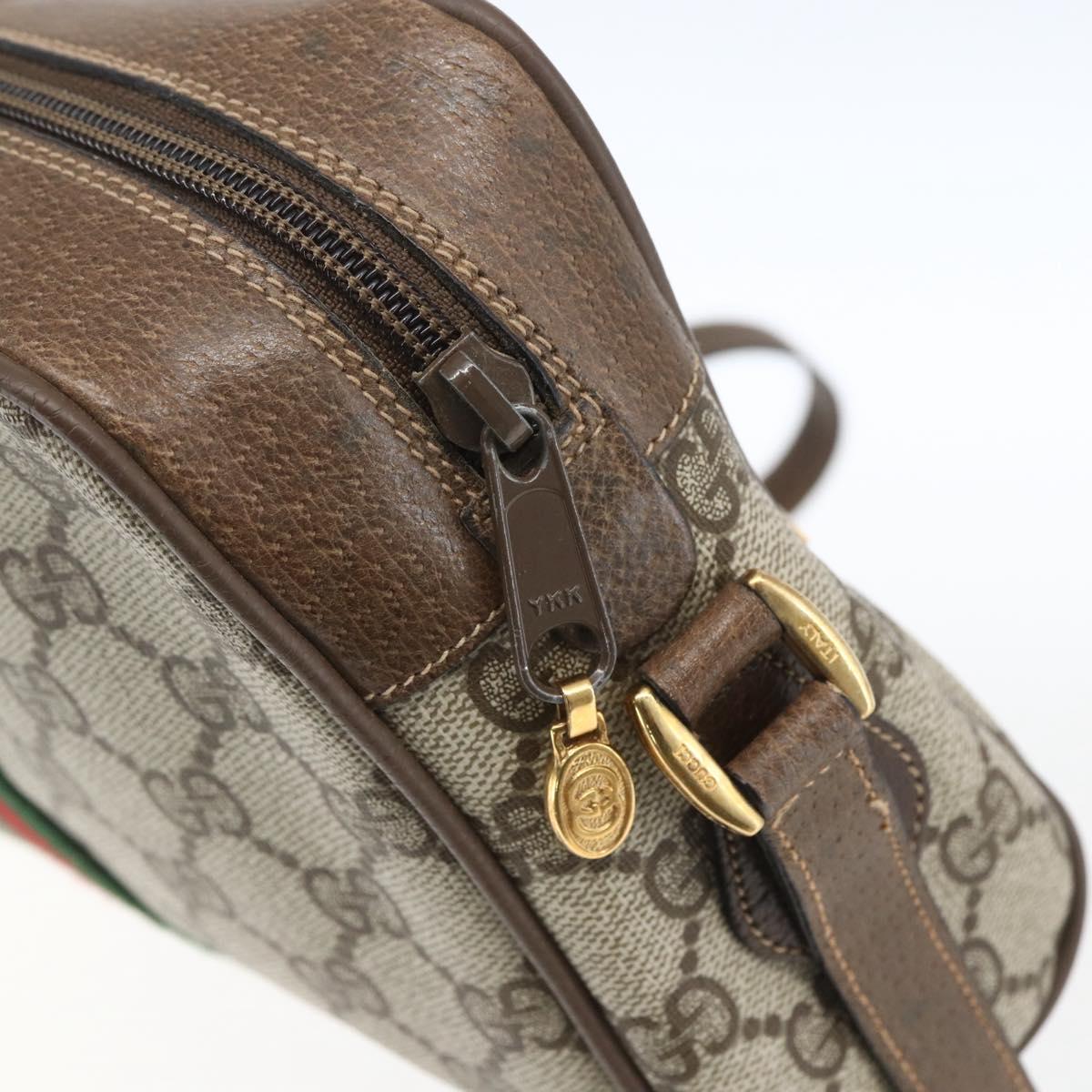 GUCCI GG Supreme Web Sherry Line Bag PVC Beige Gold 75 02 004 Auth 165083