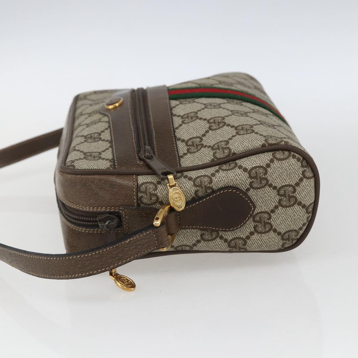 GUCCI GG Supreme Web Sherry Line Bag PVC Beige Gold 75 02 004 Auth 165083