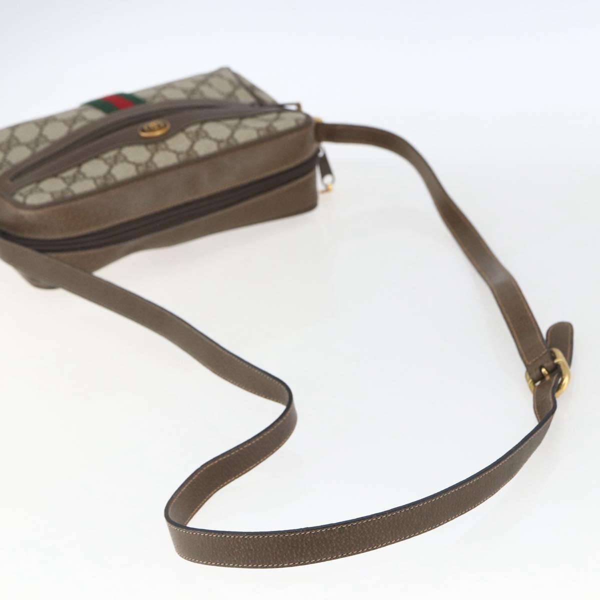 GUCCI GG Supreme Web Sherry Line Bag PVC Beige Gold 75 02 004 Auth 165083