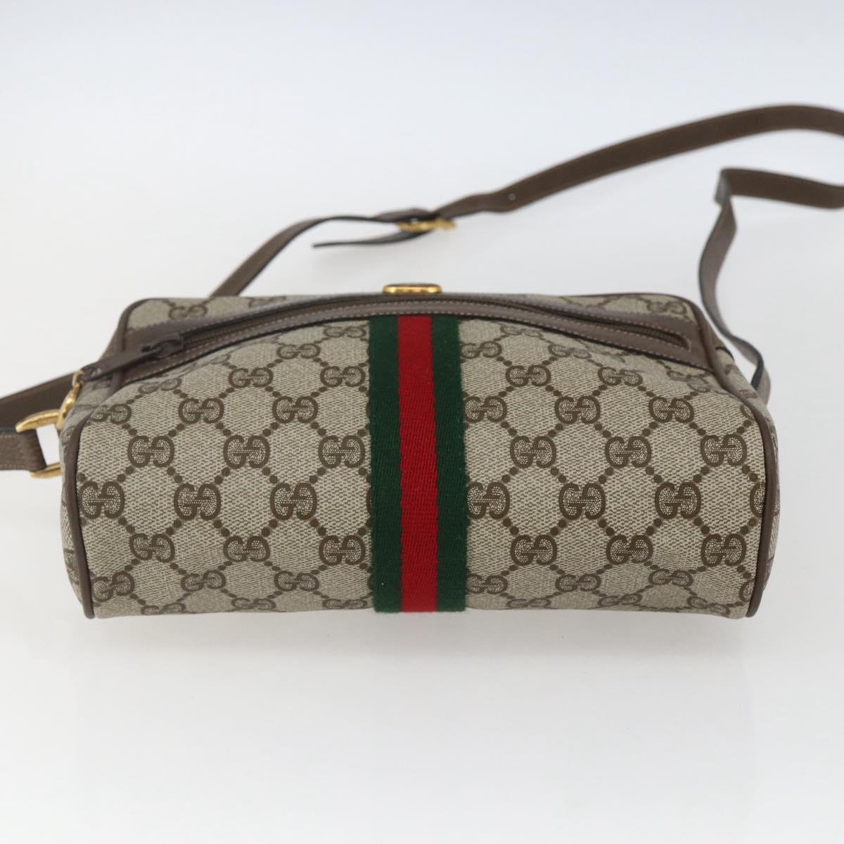 GUCCI GG Supreme Web Sherry Line Bag PVC Beige Gold 75 02 004 Auth 165083